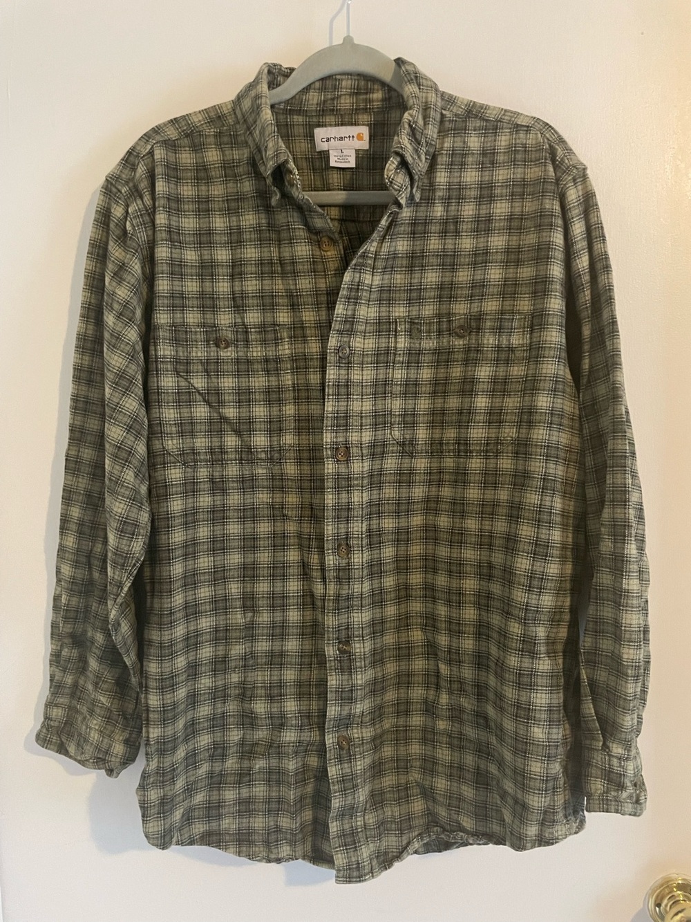Carhartt Sage Plaid Button-Down Work Shirt Men’s Sz L EUC #404
